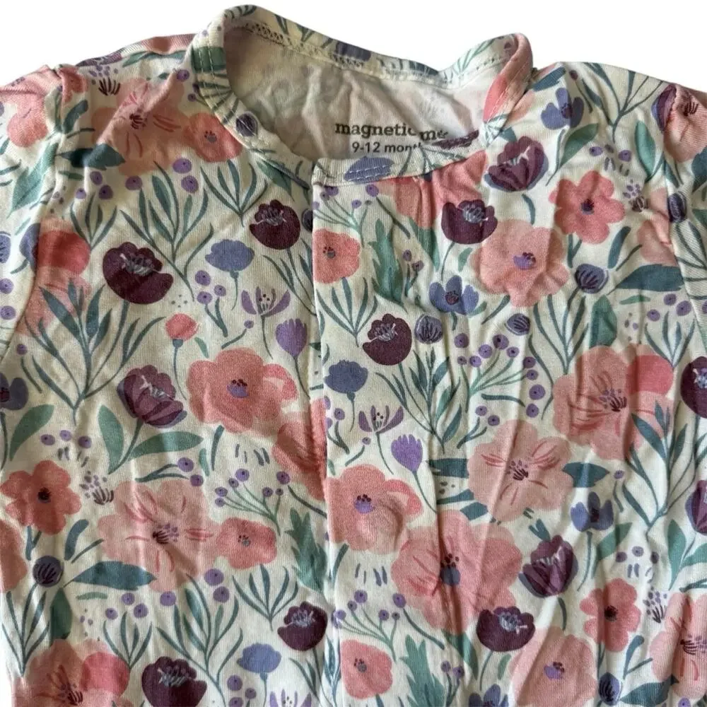 Two Magnetic Me Floral & Pink Elephants Footie Sleepwear Modal Size 9-12 & 12-18